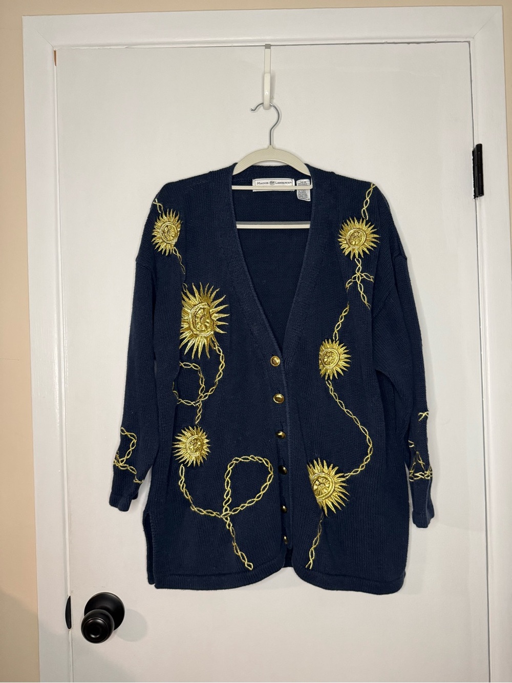 Maggie Lawrence Vintage Navy Sunburst Embroidered Cardigan Sweater